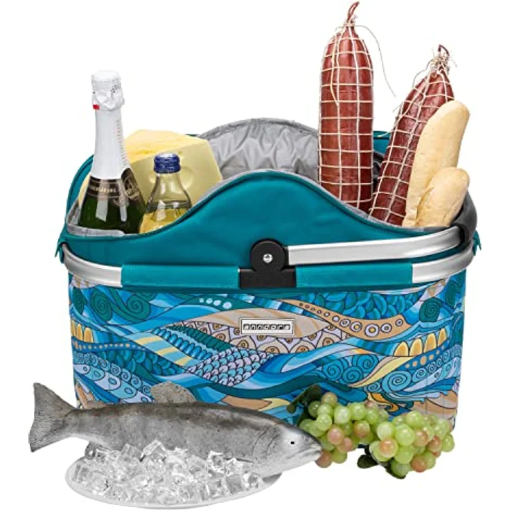 anndora Kühlkorb, Isolier-Einkaufskorb OCEAN, mit Reißverschluß, 25 Liter, 48 x 30 x 25-33 cm, blau – Bild 3