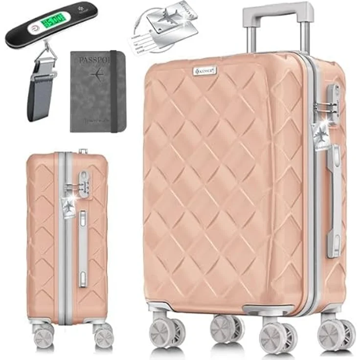 KESSER® Reisekoffer 84L ABS Hartschalenkoffer mit Zahlenschloss, Kofferwaage, 360° Rollen und Teleskopstange, Nude Grey – Bild 1
