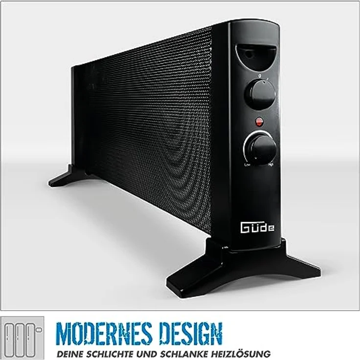 Güde Konvektionsheizgerät GKH 1200 Mica, 1200 W Heizleistung, 2 Heizstufen, stufenloser Thermostat, Überhitzungsschutz, effiziente lautlose Wärme für Räume bis 15 m³ – Bild 2