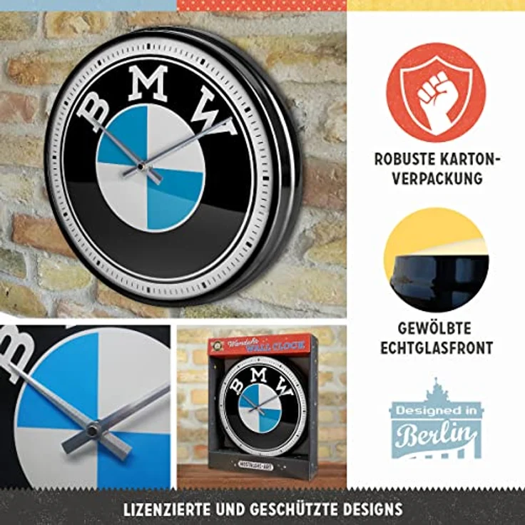 Nostalgic-Art Retro Wanduhr, Ø 31 cm, BMW Logo, Vintage Design, große Küchenuhr mit leisen Quarzwerk, offizielles Lizenzprodukt – Bild 3