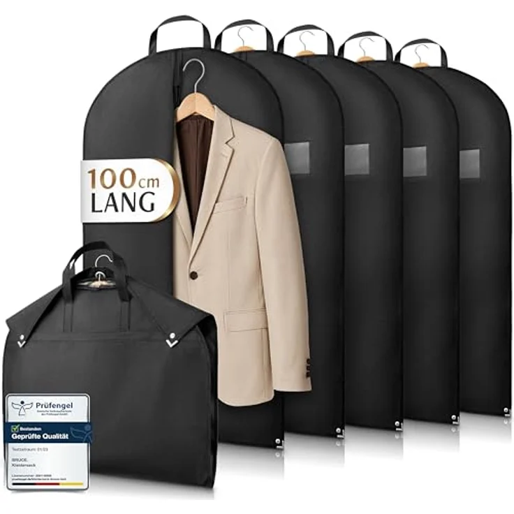 Bruce.® 5x Kleidersack Kurz 100x60cm – Atmungsaktive Kleiderhülle für Anzug, Jacke & Hemd, 120 GSM Materialstärke, schwarz – Bild 1