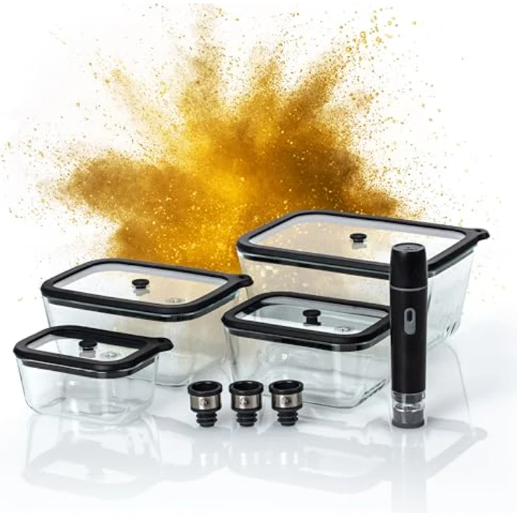 Chef Cuisine International Vakuum Starter-Set Basic, 8-tlg., Glas mit Deckel und Pumpe, länger frisch haltend, wiederaufladbar, nachhaltige Aufbewahrung, vielseitig, spülmaschinengeeignet – Bild 1