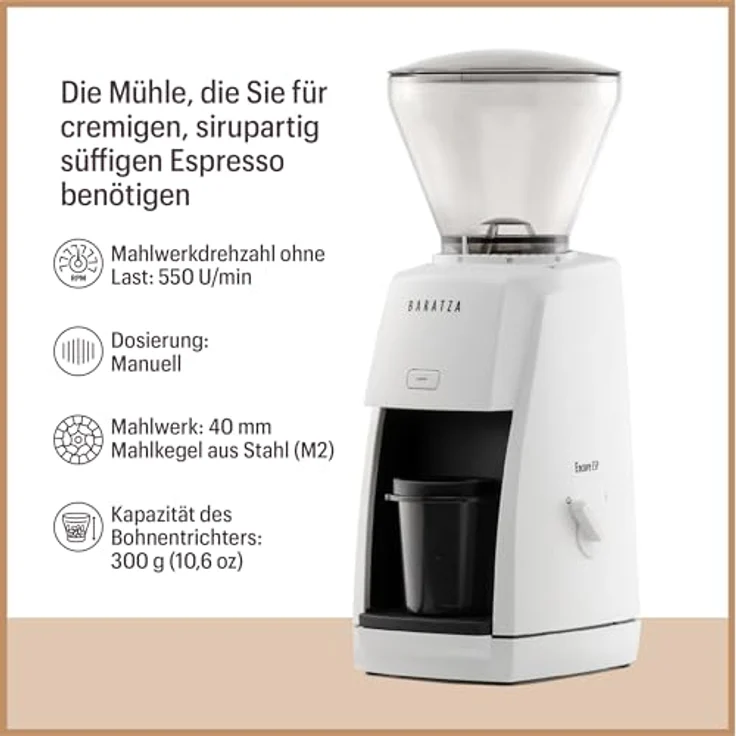 Baratza Encore ESP 230V, Elektrische Kaffeemühle mit zweistufigem Mahlwerk für Espresso und Filterkaffee, Schwarz – Bild 2