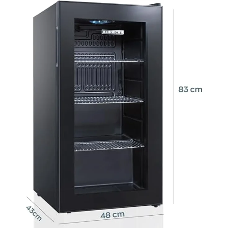 Heinrich´s HEINRICHS Mini Getränkekühlschrank, Glastür, 88 Liter, 4-18°C, 40dB, LED-Beleuchtung, schwarz, ideal für Büro und Camping – Bild 3