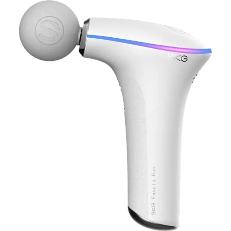 SKG F5-EN Massagepistole I 3 Massagestufen I 3 austauschbare Massageköpfe I 1.800 mAh I mit Wärmefunktion I USB-C Ladeanschluss I bis zu 11 Stunden Akkulaufzeit (weiß)