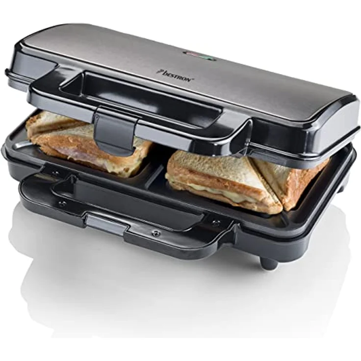 Bestron XL Sandwichmaker, Antihaftbeschichteter Sandwich-Toaster für 2 Sandwiches, inkl. automatischer Temperaturregelung & Bereitschaftsanzeige, 900 Watt, Titangrau – Bild 1