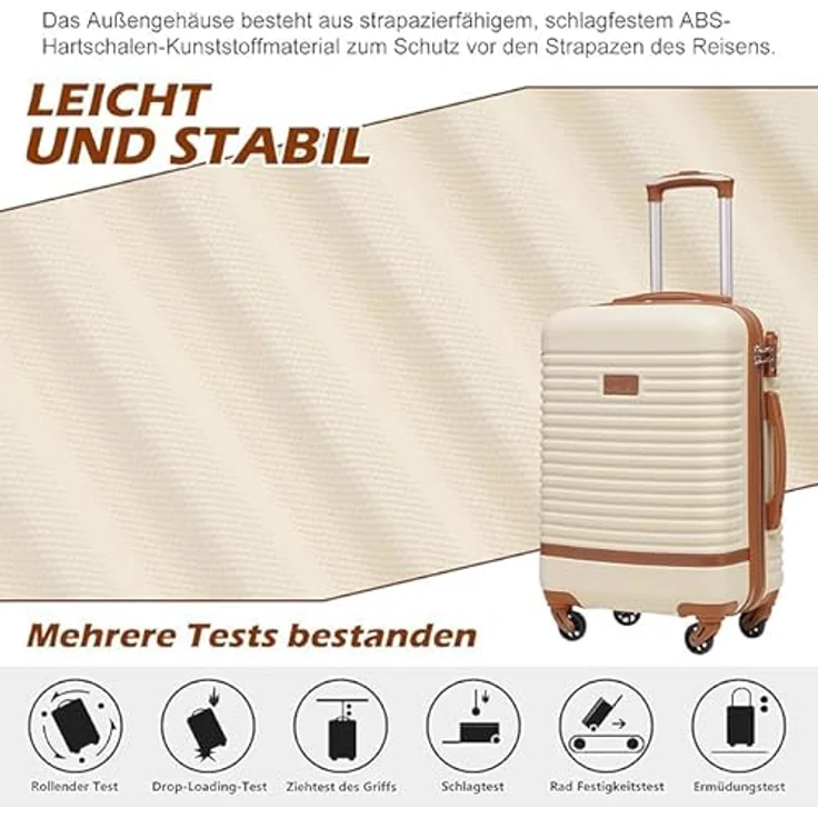 COOLIFE Koffer Set 3-TLG: Großkoffer + Reisetasche, ABS Hartschale, TSA-Schlösser, 360° Räder, Grau/Rosa – Bild 4