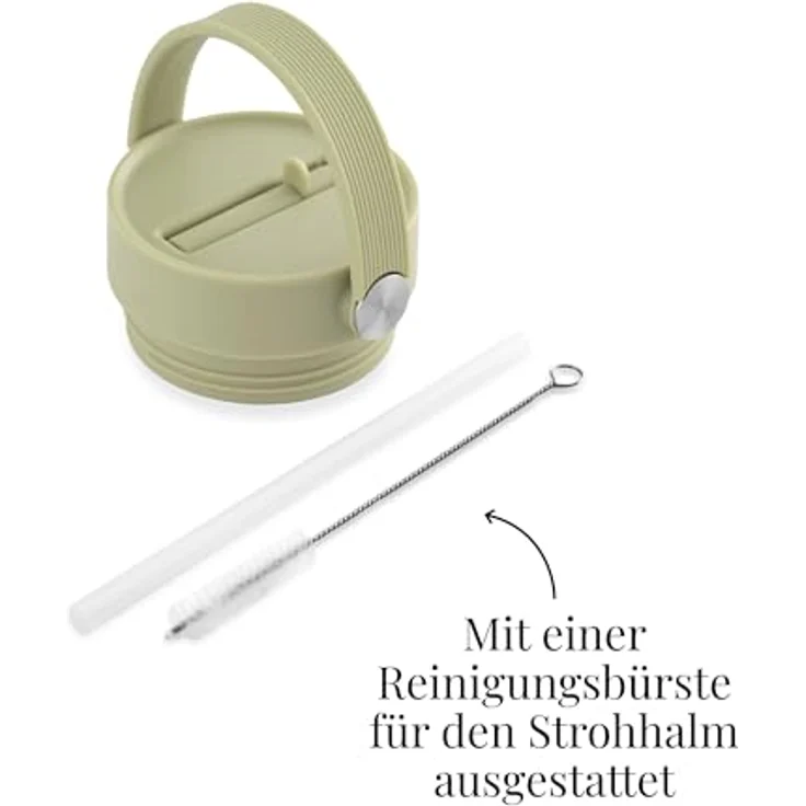 EQUA Carry Cup, Edelstahl Isolierte Trinkflasche mit klappbarem Strohhalm und weichem Tragegriff, 600ml, 15 Stunden kalt oder 8 Stunden heiß, 100% auslaufsicher (Matcha) – Bild 4