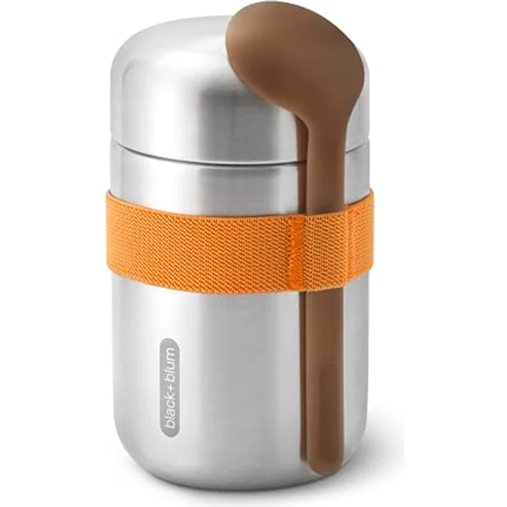 Black + Blum Food Flask, Lunchbox aus Edelstahl mit Löffel, Orange, vakuumversiegelt für 6 Stunden heiß und 8 Stunden kalt – Bild 1