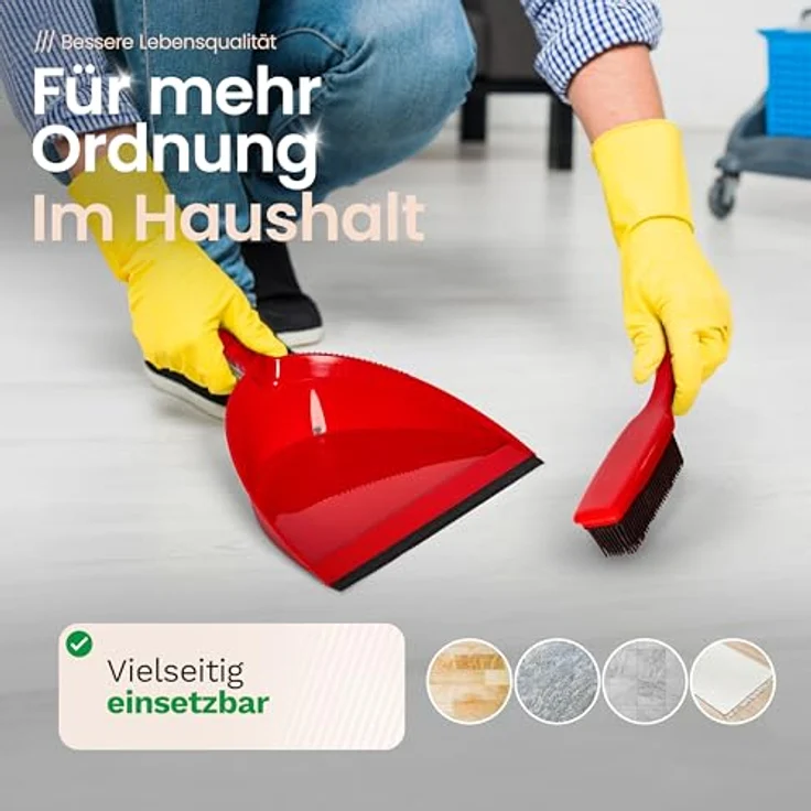 Novaliv Kehrgarnitur 19706-19705-19522, Gummibesen mit Teleskopstiel und Kehrgarnitur für Friseure, vielseitig einsetzbar auf verschiedenen Bodenbelägen, Made in Germany – Bild 5