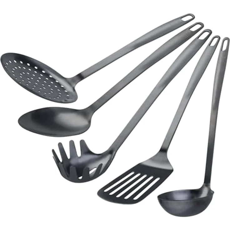 Stanley Rogers Küchenhelfer Set, 5-teiliges Premium Kochbesteck aus rostfreiem Edelstahl, schwarz, mit ergonomischen Griffen und platzsparender Aufbewahrung – Bild 1