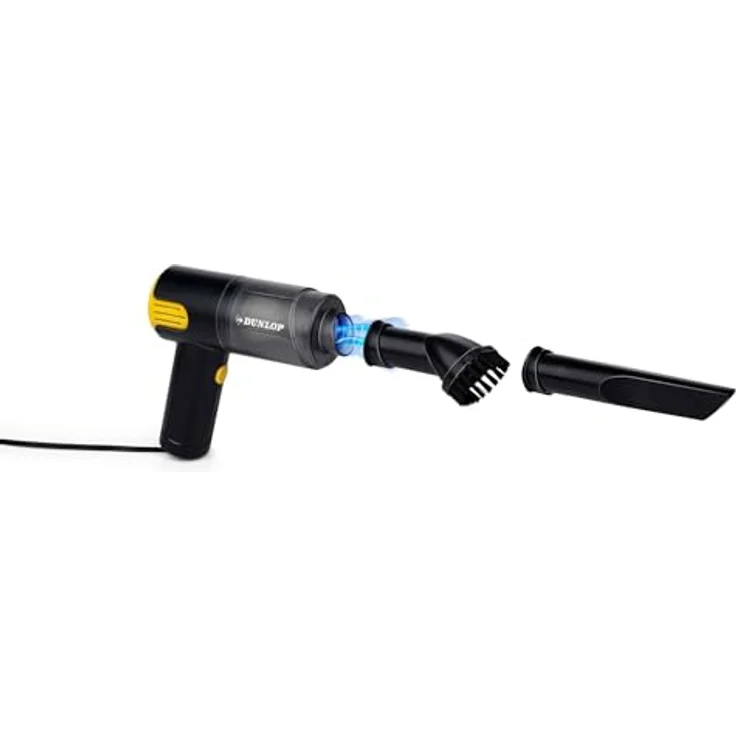 Dunlop Autostaubsauger 12V mit Feuerzeuganschluss, Nass- und Trockenreinigung, Fugen- und Bürstendüse, 3 Meter Kabel, Schwarz/Gelb – Bild 2