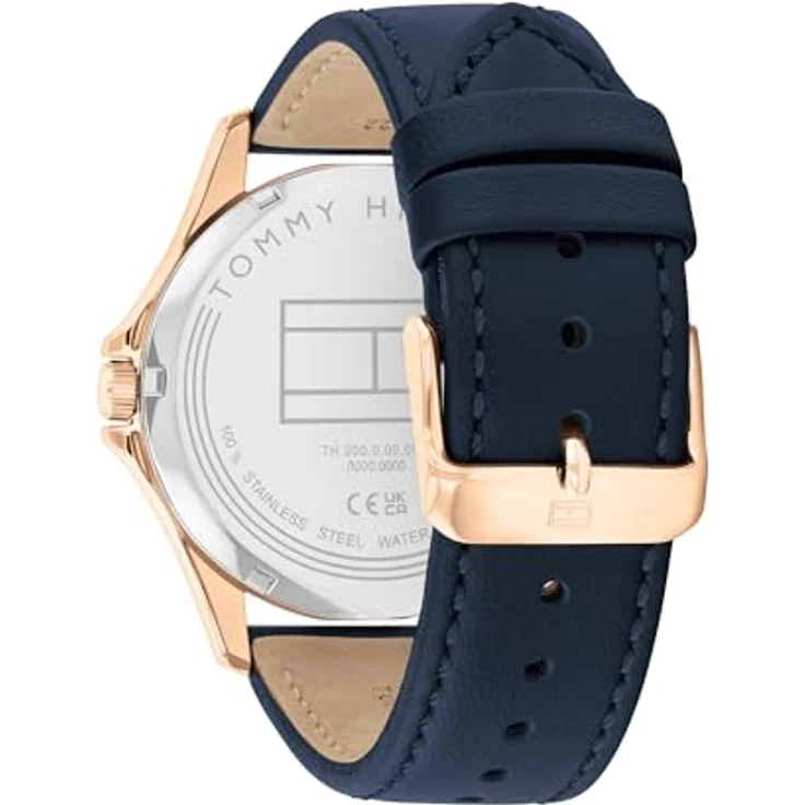 Tommy Hilfiger 1792189, Herren-Armbanduhr mit 43 mm Edelstahlgehäuse in Roségold, marineblauem Lederarmband und 3-Zeiger-Quarzwerk – Bild 3