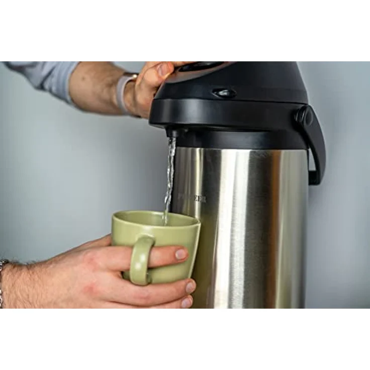 Pioneer Airpot Isolier-Pumpkanne, 3 Liters, Edelstahl-Getränkespender, Doppelwandig mit Griff, Bis zu 8 Stunden Heiβ und 24 Stunden Kühl, SS30HC – Bild 2