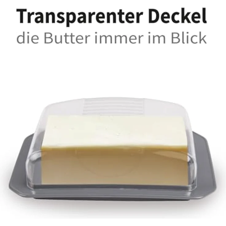 Pro Home Dekorative Butterdose - Transparent mit Deckel - Butterbox, spülmaschinenfest - BPA Frei Kunststoff - Butterschale für 250g Butter - Anthrazit – Bild 3