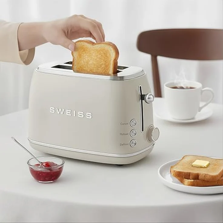 SWEISS Vintage-Toaster GRS8, 850 W mit 2 Schlitzen und 6 Bräunungsstufen, Beige – Bild 7