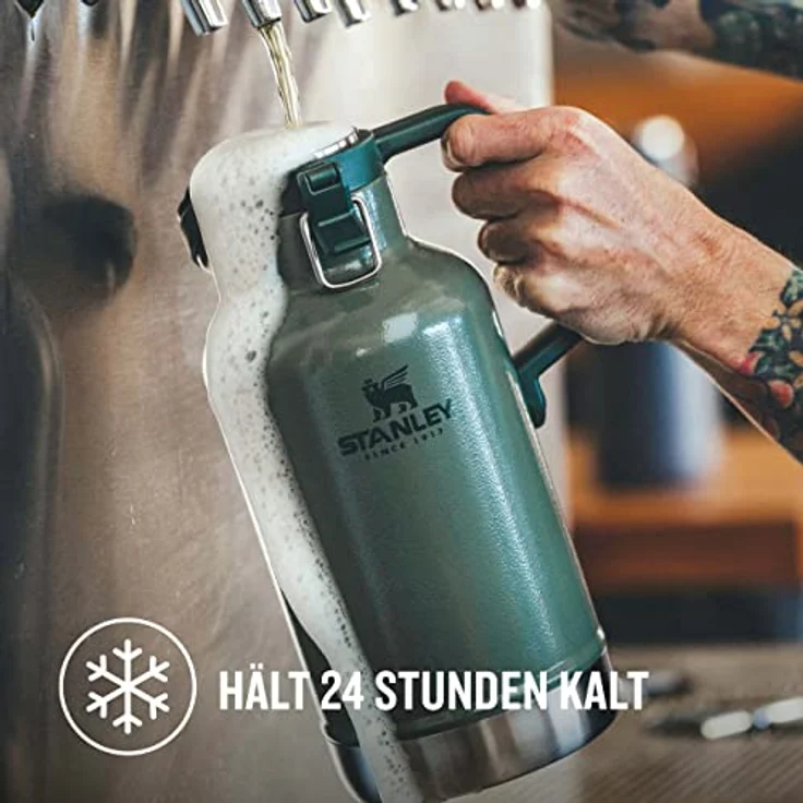 Stanley Classic Easy-Pour Growler Thermoskanne 1.9 Liter - Hält Bier 24 Stunden Kalt & Frisch - Edelstahl Thermosflasche - Auslaufsicher - Spülmaschinenfest - Hammertone Green – Bild 4