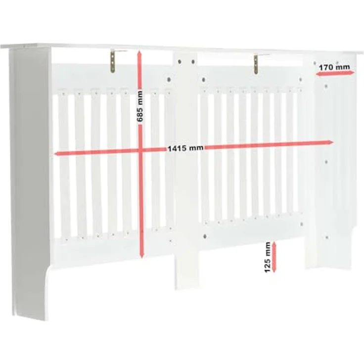 Toboli Heizkörperverkleidung Weiß, 172x19x82cm MDF Heizkörperabdeckung mit Lamellenoptik und kindersicherem Design – Bild 5