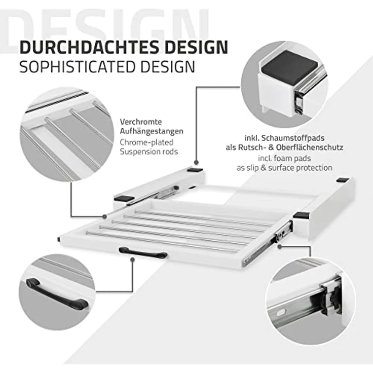 ML-Design Zwischenbaurahmen mit Wäscheleine, Stahl 60,5x54,5cm Weiß, Trocknersäule mit ausziehbarer Handtuchhalter – Bild 4