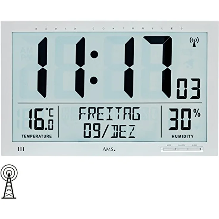 AMS 5888 Wanduhr, Kunststoff, Silber, 23x37 cm