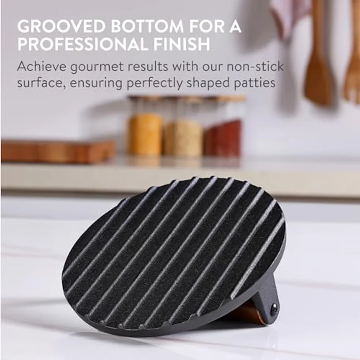 Navaris Smashed Burger Presse - Burgerpresse Gusseisen - Burger gesund und schmackhaft zubereiten - Grillpresse - Fleischbeschwerer - 17,5 x 17,5 cm - Rundes Gusseisen – Bild 3