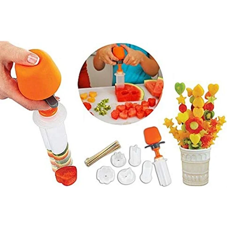 Obst Gemüse Ausstecher | Formschneider inkl. 6X Holzspieße | Lebensmittelform Dekoration Set | Melonenausstecher | Portionierer | Party Leckereien, Snacks, Kuchen dekorieren Herz Blume Schmetterling – Bild 5