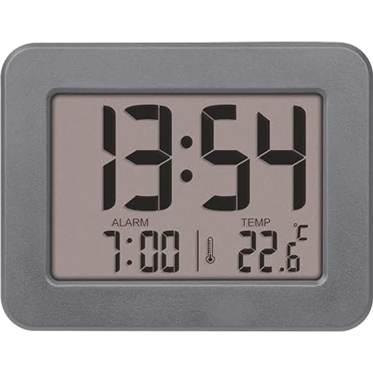 TFA Dostmann Digitaler Reise Wecker 60.2044.10, batteriebetrieben, mit lautem Weckalarm, integriertes Innenthermometer, Datumsanzeige, kompakt, grau – Bild 2
