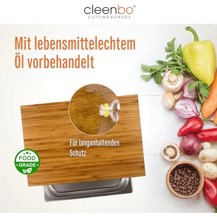 cleenbo Schneidebrett 'style bamboo GN' mit Edelstahl Auffangschale – Bild 6