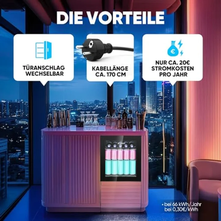 Bomann Getränkekühlschrank KSG 7291 | Mini Kühlschrank Glastür für bis zu 55 Dosen, leise (42db) | 2 Ablagen, 46L, für Büro, Outdoor und Gaming – Bild 3