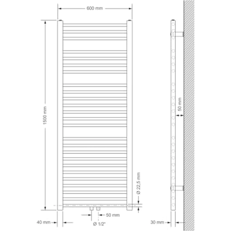 LuxeBath Badheizkörper Sahara 600x1500 mm, Schwarz matt, gerader Mittelanschluss mit Thermostat und Anschlussgarnitur, Heizkörper Handtuchwärmer und Handtuchtrockner – Bild 4