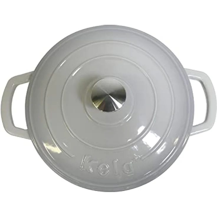 kela 12606 Bräter mit Deckel, Gusseisen, Emaille-Beschichtung, Hohe Wärmespeicherung, Induktionsgeeignet, 4 Liter, Grau, Rund, Calido – Bild 3