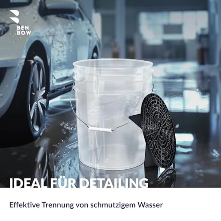 BENBOW Wascheimer mit Schmutzsieb - 20 Liter, transparent - Robust, langlebig und ideal für die professionelle Hand-Autowäsche und Werkstattanwendungen – Bild 3
