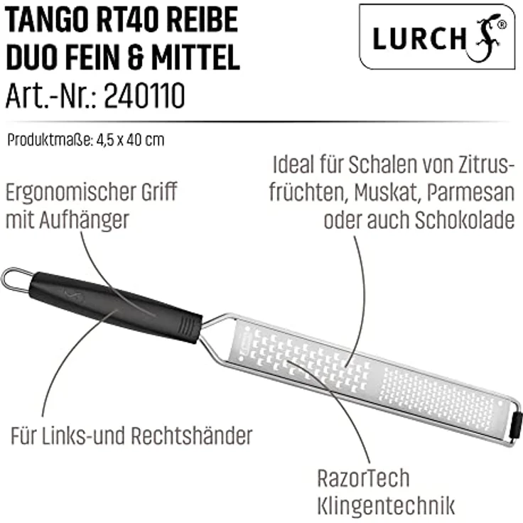 Lurch RazorTech RT40 Reibe Duo fein & mittel, Edelstahl, 35 x 10 x 3.3 cm – Bild 7