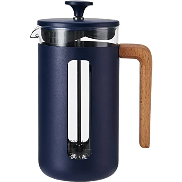 La Cafetière Pisa Cafetière, 8-Tassen/1L, hitzebeständiges Borosilikatglas mit Edelstahl, Navy, inkl. Ersatzfilter
