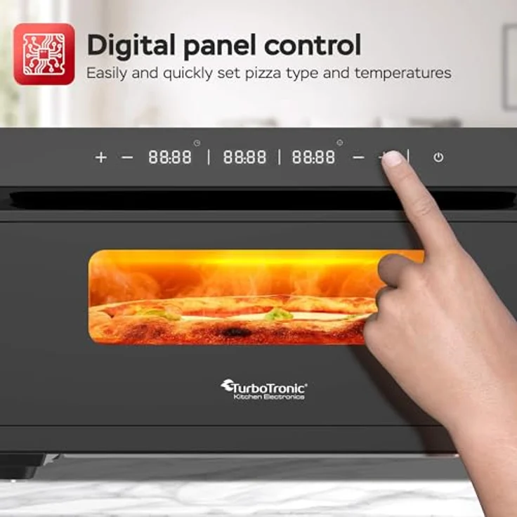 TurboTronic by Z-Line Pizzaliano TT-PO15, Minibackofen aus Edelstahl mit 2000 W Leistung, 430 °C in 2 Minuten, inkl. Pizzastein und digitale Steuerung – Bild 5