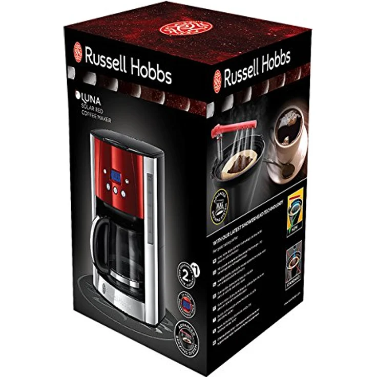 Russell Hobbs Digitale Kaffeemaschine Luna rot, bis 12 Tassen, 1,5l Glaskanne, programmierbarer Timer, Warmhalteplatte, Abschaltautomatik, 1000W, Filterkaffeemaschine 23240-56 – Bild 2