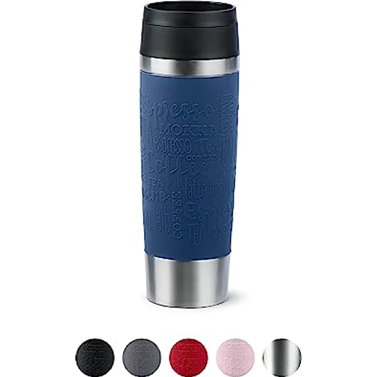 Emsa N20221 Travel Mug Classic Isolierbecher 0,5 Liter | neuer Komfort-Schraubverschluss | Edelstahl | 6h heiß und 12h kalt | 100% dicht | spülmaschinenfest | 360°-Trinköffnung | Dunkelblau – Bild 1