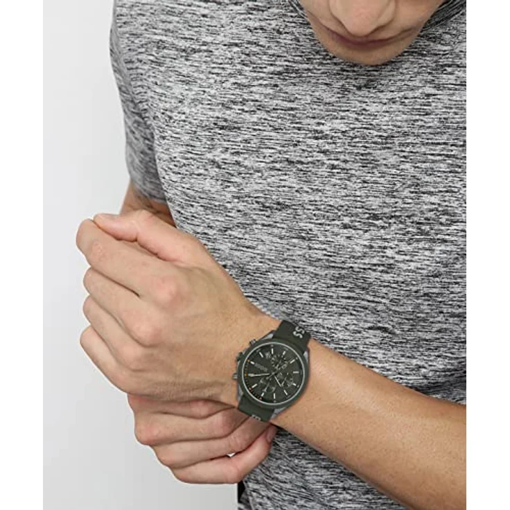 BOSS Chronograph Quarz Uhr für Herren, olivengrünes Zifferblatt und Silikonarmband, wasserabweisend bis 5 bar, 44 mm Gehäuse – Bild 4