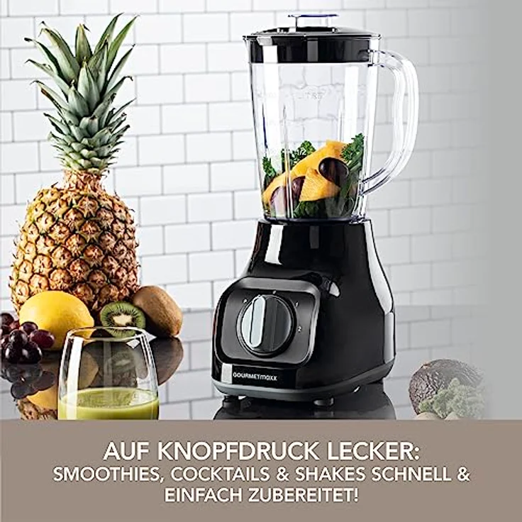 GOURMETmaxx Standmixer & Smoothie Maker - mit 2 Stufen & Pulse-Funktion | Elektrischer Blender mit 1 L Mixbehälter & 4 Edelstahlklingen | Kompaktes Design mit rutschfesten Standfüßen [22.000 U/Min] – Bild 2