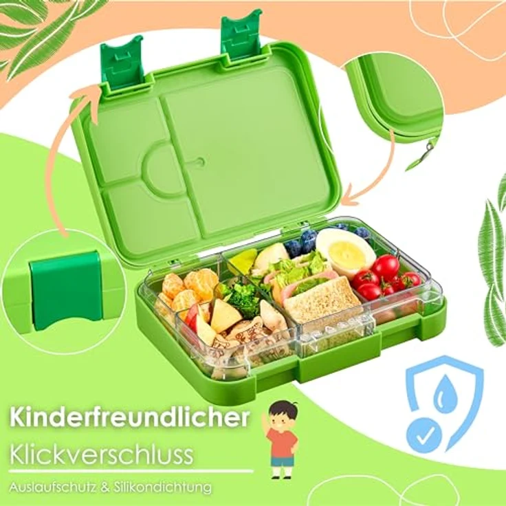 ecosa yummybuddy Snackbox, Kinder Brotdose mit 6 Fächern, auslaufsicher, BPA-frei, spülmaschinenfest, 21 x 15 x 4,5 cm, Tritan – Bild 2