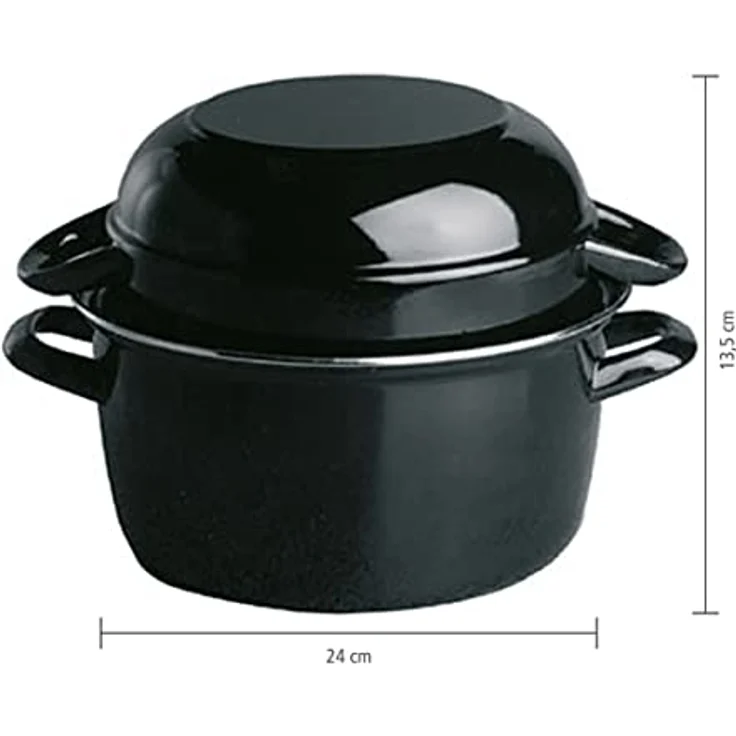 APS Muscheltopf, Servier-Muscheltopf für 2 kg, Meeresfrüchte-Topf, Muschel-Serviertopf, Muscheltopf aus schwarz emailliertem Stahl, Inhalt: 5,2 Liter, 26,5 x 33 cm, Höhe 20 cm – Bild 2