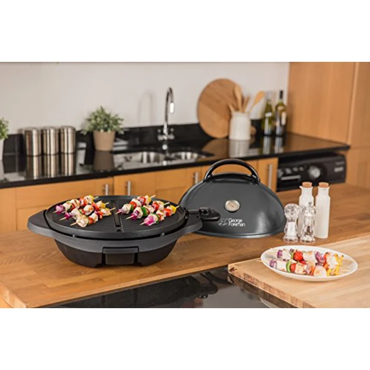 George Foreman 22460-56 Stand- & Tischgrill 2-in-1, Universal-Grill für Innen- und Außennutzung, Ø 44,5cm, außenliegendes Thermometer, 2400 Watt, schwarz – Bild 2