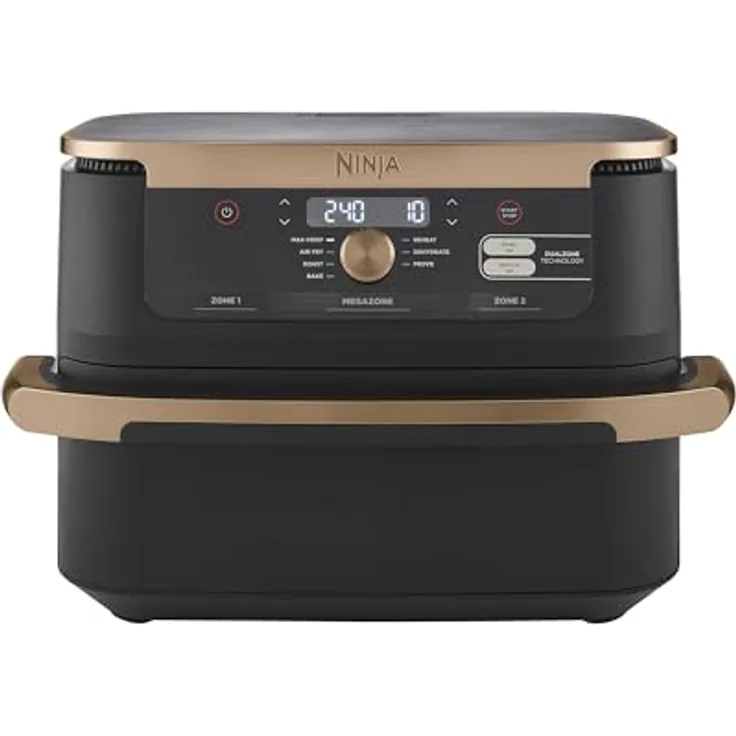 Ninja Foodi FlexDrawer Dual Zone Heißluftfritteuse, Airfryer mit 10,4-Fach und herausnehmbarem Trenner, Antihaftbeschichtung, spülmaschinenfester Korb, 7-in-1, Schwarz & Kupfer, AF500EUCP