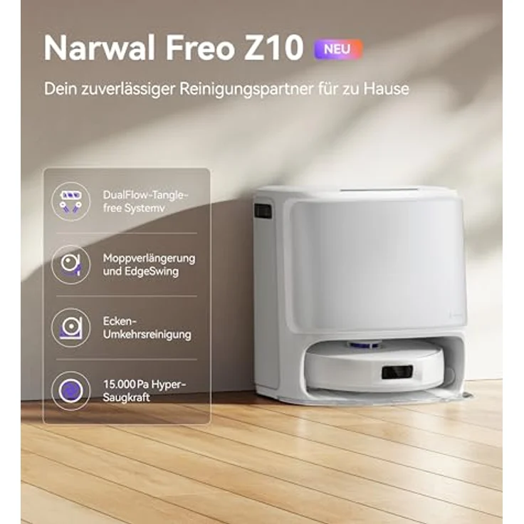 Narwal Freo Z10 Saugroboter, 15.000 Pa, Anti-Tangle-Seitenbürste, Kantenreinigung, LiDAR 4.0 Sensor mit automatischer Staubbehälter-Selbstentleerung – Bild 2