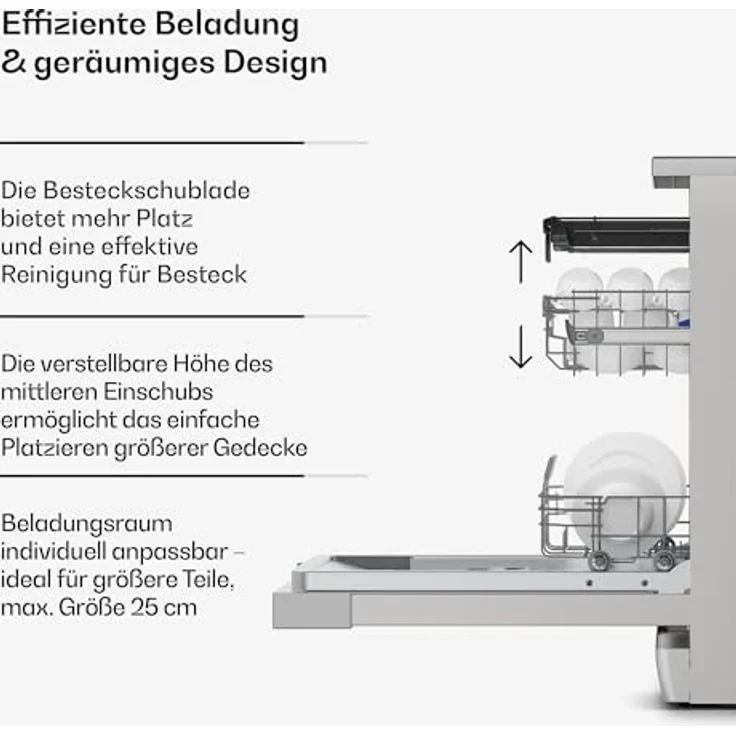 Klarstein Verosteel Geschirrspüler 45cm, freistehend, 10 Plätze, 9 Programme, 42 dB, Energieklasse B, AquaStop, Kindersicherung, Silber – Bild 5