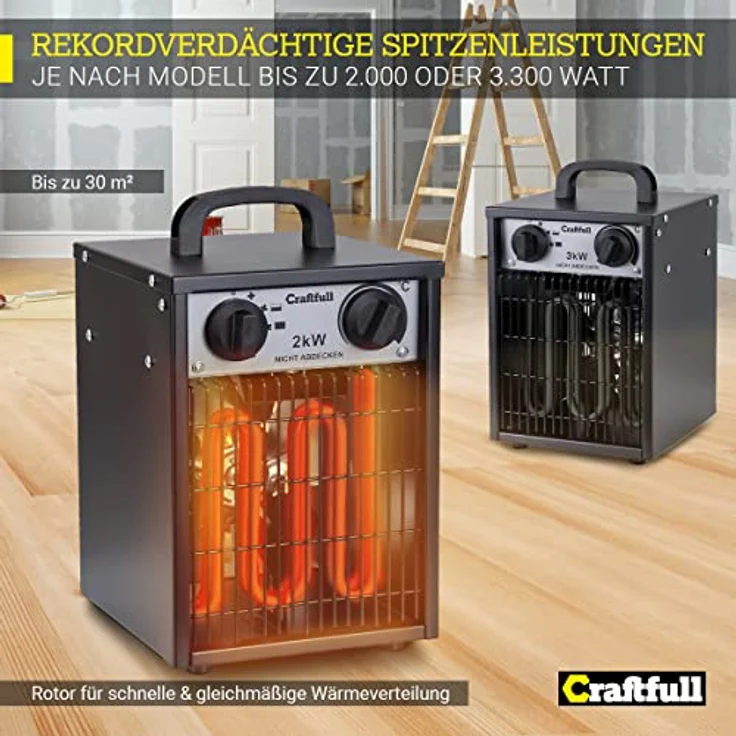 Craftfull Elektro-Heizlüfter HL200 Elektroheizer Heizgebläse Werkstattheizung 2000 Watt  - Preisvergleich – Bild 3