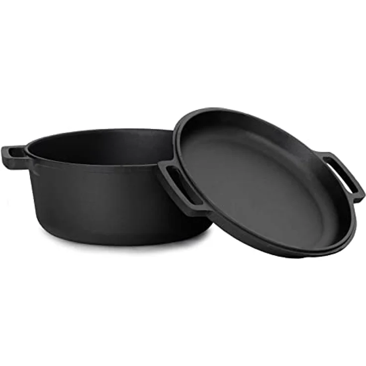 4BIG.fun Ø24cm Brotbacken Gusseisen Topf 4L Gusseisentopf mit Deckel-Bratpfanne Kochtopf aus Gusseisen Brotbackform in schwarz - Geeignet für Gasgrill, Backofen, Feuerstelle und alle Herdarten inkl. Induktion – Bild 2