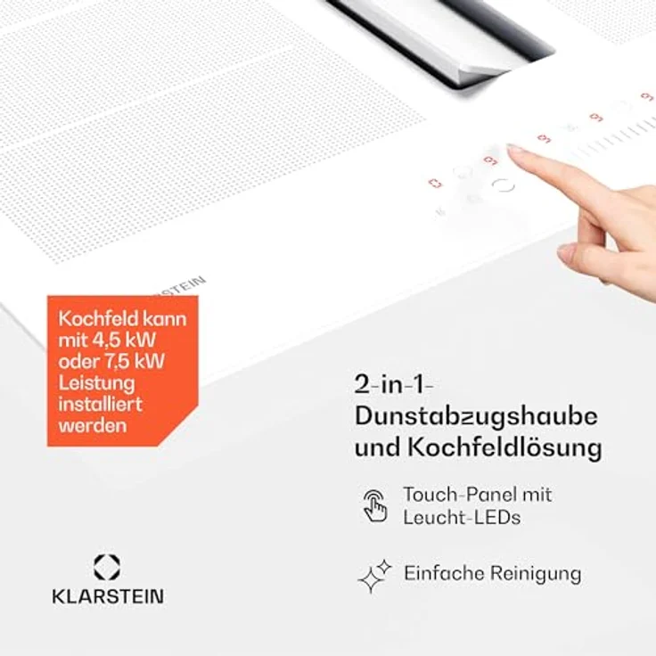 Klarstein Chef-Fusion Induktionskochfeld Mit Dunstabzug - 7.200 W, Boost 8.400 W, 590 m³/h Luftstrom, Energieeffizienzklasse A, Flexzone, Glasoberfläche, Platzsparend, Kindersicherung, Schwarz – Bild 6