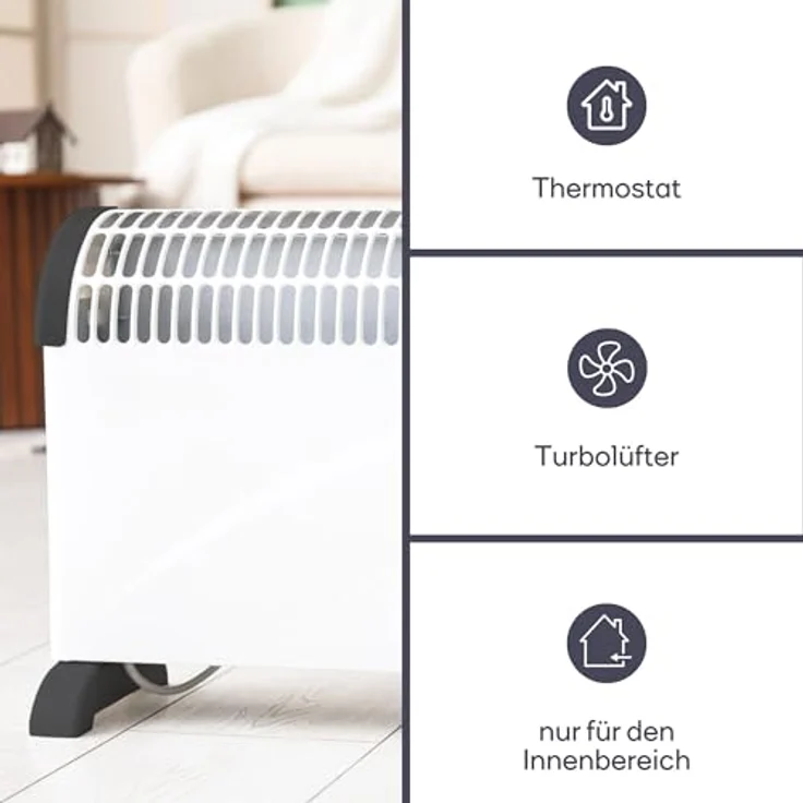 Perel Konvektor Heizkörper Schnellheizer mit Thermostat - Elektro Konvektorenheizung, Konvektor – Bild 5