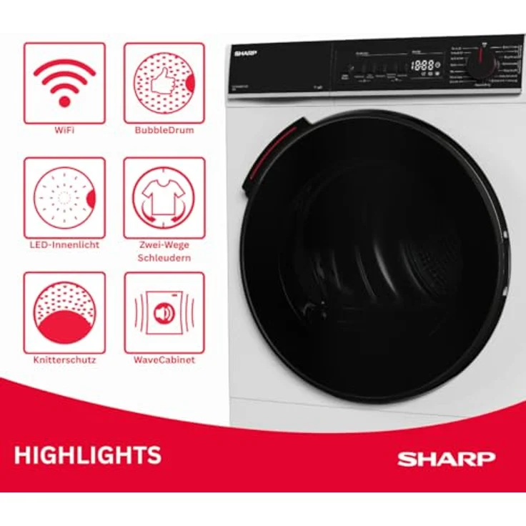 SHARP KD-WNHB8S9GWC-DE Wäschetrockner, 8kg, Energieeffizienzklasse C, WiFi, 15 Trockenprogramme mit 20-Minuten-Schnelltrockenprogramm, Weiß – Bild 4